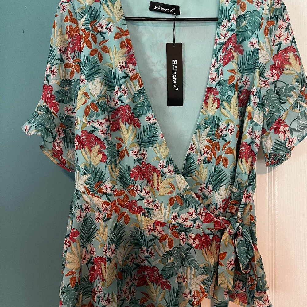 Wrap around blouse, Medium Green and Red